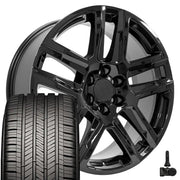 22" Replica Wheels fit Chevrolet Silverado 1500 - CV63 Gloss Black 22x9, Goodyear Tires &amp; TPMS Set