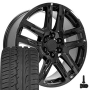 22" Replica Wheels fit Chevrolet Silverado 1500 - CV63 Gloss Black 22x9, Ironman Tires &amp; TPMS Set