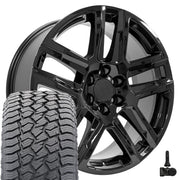 22" Replica Wheels fit Chevrolet Silverado 1500 - CV63 Gloss Black 22x9, Sailun Tires &amp; TPMS Set