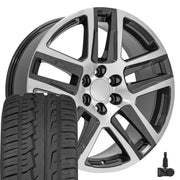 Set(4) 22x9 CV63 Gloss Gunmetal Machined - 6x139.7 +28ET with 285/45r22 Ironman iMove GEN 2 SUV Tires &amp; TPMS