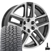 22" Replica Wheels fit Chevrolet Silverado 1500 - CV63 Gloss Gunmetal Machined 22x9, Sailun Tires &amp; TPMS Set