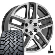 Set(4) 22x9 CV63 Gloss Gunmetal Machined - 6x139.7 +28ET with 285/45r22 TBB TS-37 AT Tires &amp; TPMS
