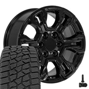 Set(4) 18x8.5 CV65 Gloss Black - 6x139.7 +26ET with 275/65r18 Ironman All Country AT-X Tires &amp; TPMS