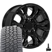 18" Replica Wheels fit Chevrolet Silverado 1500 - CV65 Gloss Black 18x8.5, Sailun Tires &amp; TPMS Set