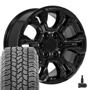 OE Wheels CV65 18x8.5 6x139.7 Gloss Black Wheels 275-65-18 Ironman All Country A/T2 Tires TPMS SET