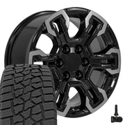Set(4) 18x8.5 CV65 Gloss Black Machined - 6x139.7 +26ET with 275/65r18 Ironman All Country AT-X Tires &amp; TPMS
