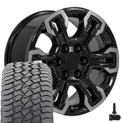 18" Replica Wheels fit Chevrolet Silverado 1500 - CV65 Gloss Black Machined 18x8.5, Sailun Tires &amp; TPMS Set
