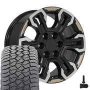 18" Replica Wheels fit Chevrolet Silverado 1500 - CV65 Satin Black Machined Face - Two Tone 18x8.5, Sailun Tires &amp; TPMS Set