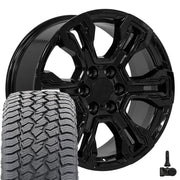 20" Replica Wheels fit Chevrolet Silverado 1500 - CV65 Gloss Black 20x9, Sailun Tires &amp; TPMS Set
