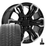 Set(4) 20x9 CV65 Gloss Black Machined - 6x139.7 +26ET with 275/55r20 Goodyear Eagle LS2 Tires &amp; TPMS