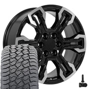 20" Replica Wheels fit Chevrolet Silverado 1500 - CV65 Gloss Black Machined 20x9, Sailun Tires &amp; TPMS Set