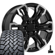 Set(4) 20x9 CV65 Gloss Black Machined - 6x139.7 +26ET with 275/55r20 TBB TS-37 AT Tires &amp; TPMS