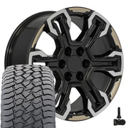 20" Replica Wheels fit Chevrolet Silverado 1500 - CV65 Satin Black Machined Face - Two Tone 20x9, Sailun Tires &amp; TPMS Set