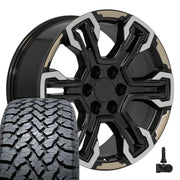 Set(4) 20x9 CV65 Satin Black Machined Face - Two Tone - 6x139.7 +26ET with 275/55r20 TBB TS-37 AT Tires &amp; TPMS