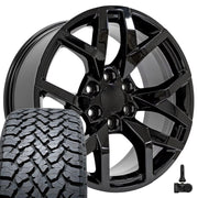 Set(4) 20x9 CV66 Gloss Black - 6x139.7 +28ET with 275/55r20 TBB TS-37 AT Tires &amp; TPMS