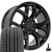 22" Replica Wheels fit Chevrolet Suburban 1500 - CV66 Gloss Black 22x9, Bridgestone Tires &amp; TPMS Set