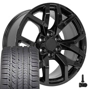 22" Replica Wheels fit Chevrolet Suburban 1500 - CV66 Gloss Black 22x9, Goodyear Tires &amp; TPMS Set