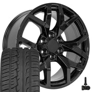 22" Replica Wheels fit Chevrolet Suburban 1500 - CV66 Gloss Black 22x9, Ironman Tires &amp; TPMS Set