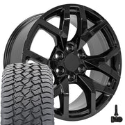 22" Replica Wheels fit Chevrolet Suburban 1500 - CV66 Gloss Black 22x9, Sailun Tires &amp; TPMS Set