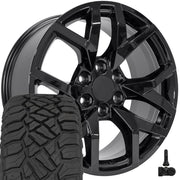 OE Wheels CV66 22x9 6x139.7 Gloss Black Wheels 285-45-22 Sailun TerraMax RT Tires TPMS SET