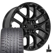 OE Wheels CV67 22x9 6x139.7 Gloss Black Wheels 285-45-22 Goodyear Eagle Sport Tires TPMS SET