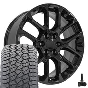 22" Replica Wheels fit Chevrolet Suburban 1500 - CV67 Gloss Black 22x9, Sailun Tires &amp; TPMS Set