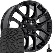 Set(4) 22x9 CV67 Satin Black - 6x139.7 +28ET with 285/45r22 Sailun TerraMax RT Tires &amp; TPMS