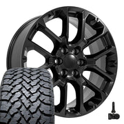 Set(4) 22x9 CV67 Satin Black - 6x139.7 +28ET with 285/45r22 TBB TS-37 AT Tires &amp; TPMS