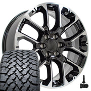 Set(4) 22x9 CV67 Gloss Black Machined - 6x139.7 +28ET with 285/45r22 TBB TS-37 AT Tires &amp; TPMS