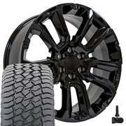 22" Replica Wheels fit Chevrolet Suburban 1500 - CV68 Gloss Black 22x9, Sailun Tires &amp; TPMS Set