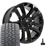 22" Replica Wheels fit Chevrolet Suburban 1500 - CV68 Satin Black 22x9, Sailun Tires &amp; TPMS Set
