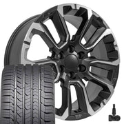 Set(4) 22x9 CV68 Satin Black with Milled Edge - 6x139.7 +28ET with 285/45r22 Goodyear Eagle Sport Tires &amp; TPMS
