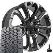 22" Replica Wheels fit Chevrolet Suburban 1500 - CV68 Satin Black with Milled Edge 22x9, Sailun Tires &amp; TPMS Set