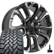 Set(4) 22x9 CV68 Satin Black with Milled Edge - 6x139.7 +28ET with 285/45r22 TBB TS-37 AT Tires &amp; TPMS