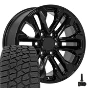 Set(4) 18x8.5 CV69 Gloss Black - 6x139.7 +26ET with 275/65r18 Ironman All Country AT-X Tires &amp; TPMS