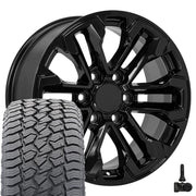 18" Replica Wheels fit Chevrolet Silverado 1500 - CV69 Gloss Black 18x8.5, Sailun Tires &amp; TPMS Set