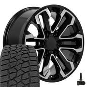 Set(4) 18x8.5 CV69 Gloss Black Machined - 6x139.7 +26ET with 275/65r18 Ironman All Country AT-X Tires &amp; TPMS