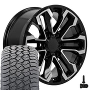18" Replica Wheels fit Chevrolet Silverado 1500 - CV69 Gloss Black Machined 18x8.5, Sailun Tires &amp; TPMS Set