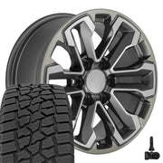 Set(4) 18x8.5 CV69 Satin Gunmetal Machined Face - Two Tone - 6x139.7 +26ET with 275/65r18 Ironman All Country AT-X Tires &amp; TPMS