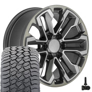 18" Replica Wheels fit Chevrolet Silverado 1500 - CV69 Satin Gunmetal Machined Face - Two Tone 18x8.5, Sailun Tires &amp; TPMS Set