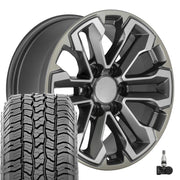 Set(4) 18x8.5 CV69 Satin Gunmetal Machined Face - Two Tone - 6x139.7 +26ET with 275/65r18 Ironman All Country A/T2 Tires &amp; TPMS