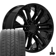 20" Replica Wheels fit Chevrolet Silverado 1500 - CV69 Gloss Black 20x9, Goodyear Tires &amp; TPMS Set