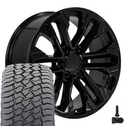 20" Replica Wheels fit Chevrolet Silverado 1500 - CV69 Gloss Black 20x9, Sailun Tires &amp; TPMS Set