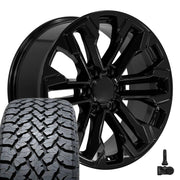 Set(4) 20x9 CV69 Gloss Black - 6x139.7 +26ET with 275/55r20 TBB TS-37 AT Tires &amp; TPMS