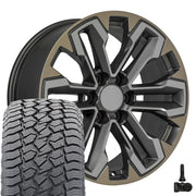 20" Replica Wheels fit Chevrolet Silverado 1500 - CV69 Satin Gunmetal Machined Face - Two Tone 20x9, Sailun Tires &amp; TPMS Set