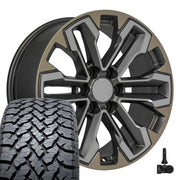 Set(4) 20x9 CV69 Satin Gunmetal Machined Face - Two Tone - 6x139.7 +26ET with 275/55r20 TBB TS-37 AT Tires &amp; TPMS