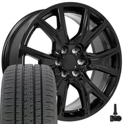 Set(4) 22x9 CV71 Gloss Black - 6x139.7 +28ET with 285/45r22 Bridgestone Dueler Alenza HL Tires &amp; TPMS