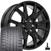 Set(4) 22x9 CV71 Gloss Black - 6x139.7 +28ET with 285/45r22 Goodyear Eagle Sport Tires &amp; TPMS