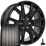Set(4) 22x9 CV71 Gloss Black - 6x139.7 +28ET with 285/45r22 Goodyear Eagle Touring Tires &amp; TPMS