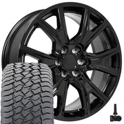 Set(4) 22x9 CV71 Gloss Black - 6x139.7 +28ET with 285/45r22 Sailun TerraMax AT2 Tires &amp; TPMS